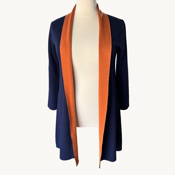 MAXSPORT Sweaters - MAXSPORT Size L Navy Blue & Rust Open Heavyweight Cardigan Wool Blend Sweater